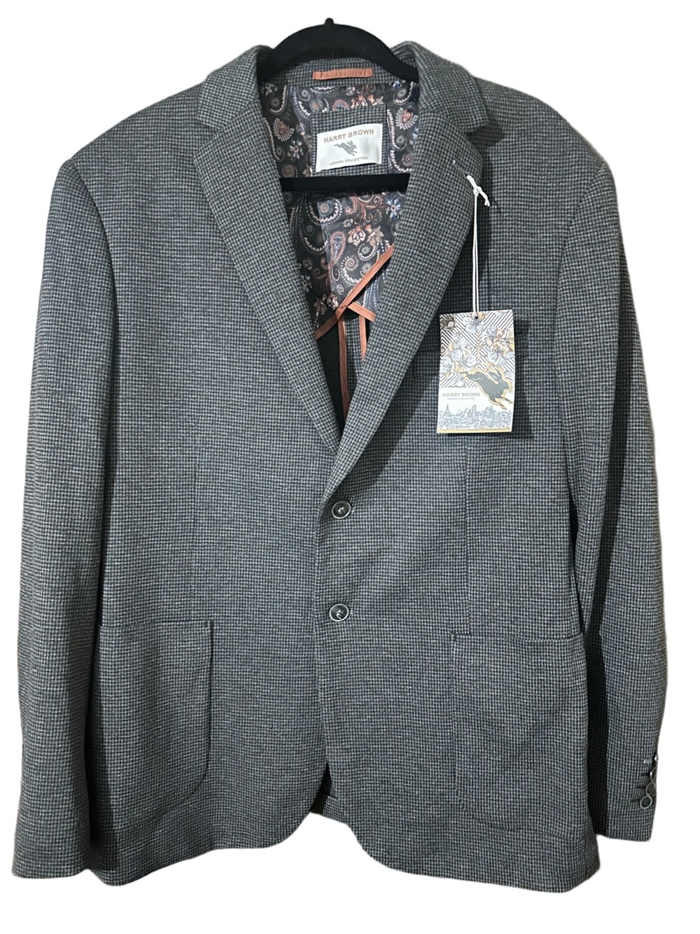 Harry Brown London Men's Gray Houndstooth Two Button Blazer Size Large Regular